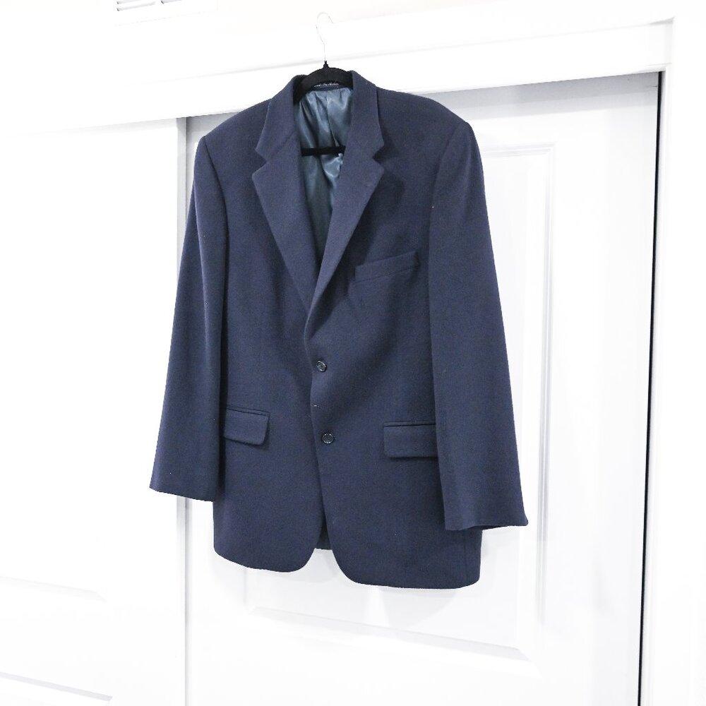 Dillard's Size 42L 100% Camel Hair Worsted Navy Blazer